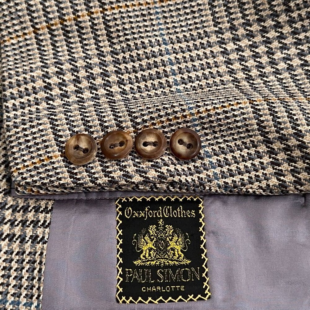 Oxxford Clothes Pure 100% Silk Checked Blazer Partially Lined Men's Size 42L
